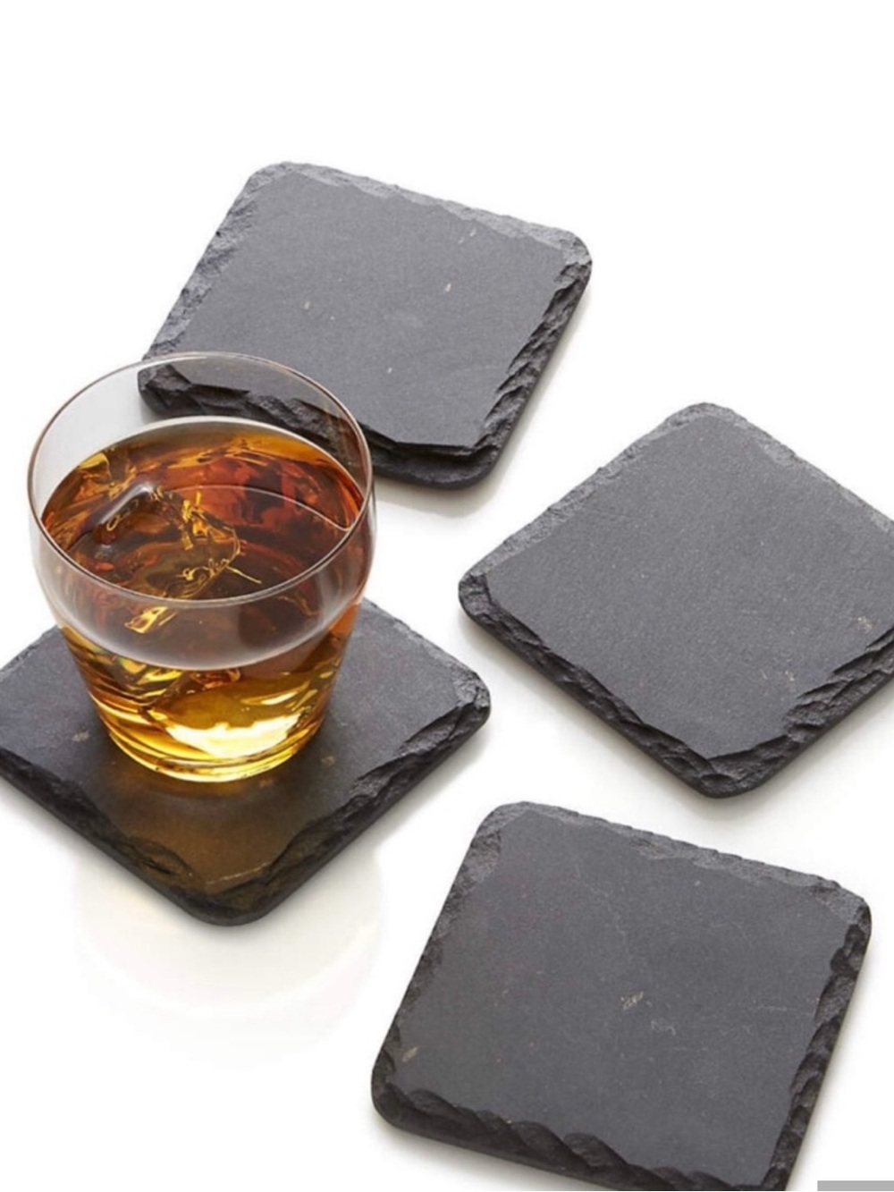 CRATE & BARREL / Slate Square Coasters - Black Stone Set of 4
